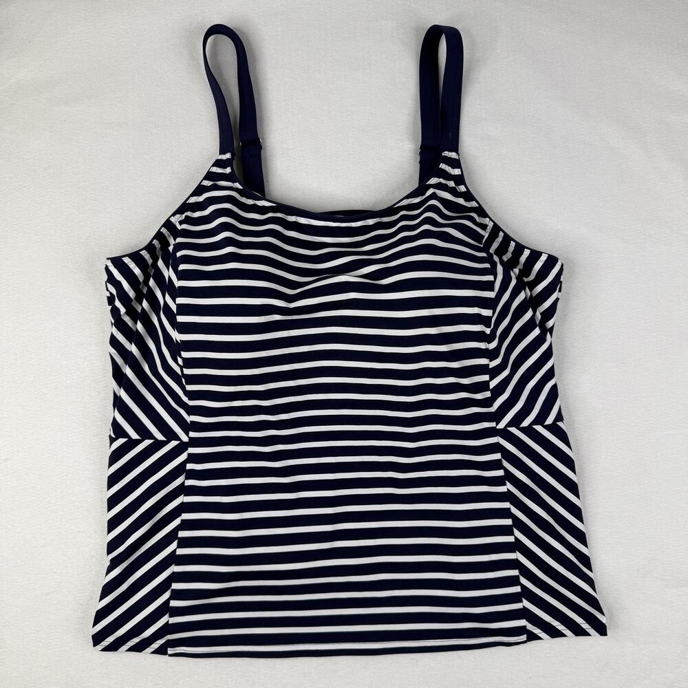Lands' End Tankini Swim Top Womens Plus 24W Blue Striped Lined Bra Stretch